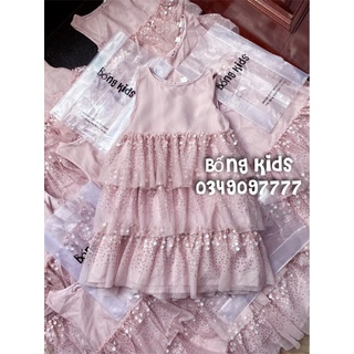 Váy party tutu bé gái sequin tầng hồng ham