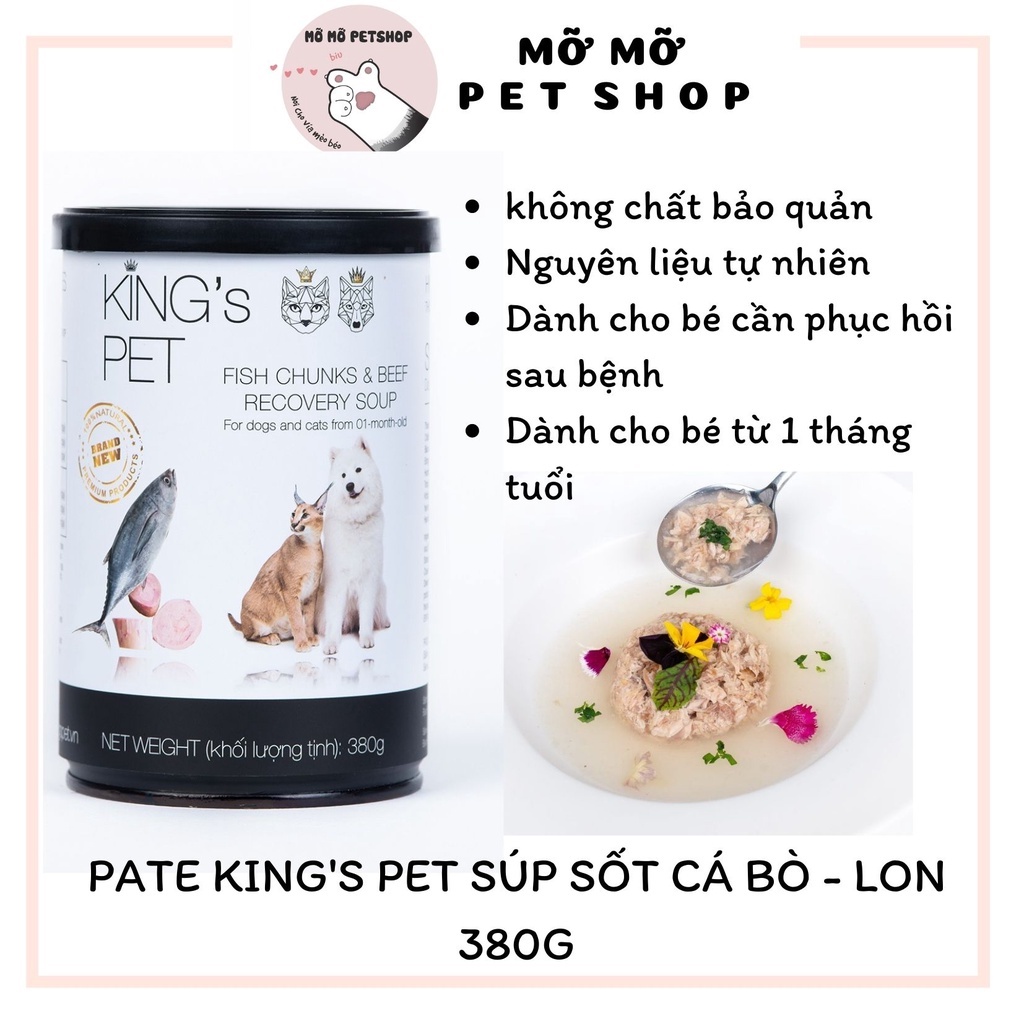 Pate tươi King’s Pet không chất bảo quản, Pate cho Mèo mọi lứa tuổi từ 01 tháng tuổi ( Pate vị Gà/Cá/Cá Hồi) Lon 380g