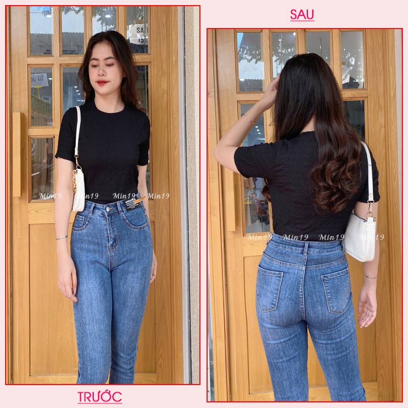 Áo Thun Nữ Tay Ngắn MIN19 Áo Phông Nữ Đẹp Cổ Tròn Dáng Ôm Vải Cotton Nhăn Màu Trắng Nâu Xanh Be Thời Trang Hàn Quốc | BigBuy360 - bigbuy360.vn