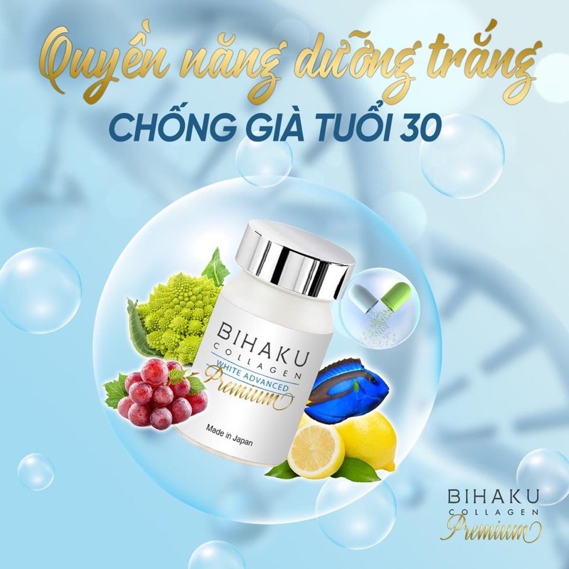 Viên Uống Trắng Da, bổ sung collagen Bihaku Collagen White Advanced Premium