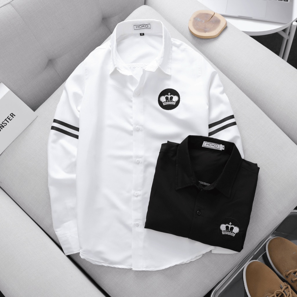 Áo Sơ Mi Nam 3 Sọc Tay Cổ Bẻ Logo In Thêu Sịn Sò Form Chuẩn Lịch Lãm Chất Kate Lụa Mịn Mát Mặc Thoải Mái [NEW UNISEX]