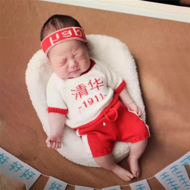 Set Đồ 2 Món Gồm Áo Len Móc Tay Ngắn Và Quần Cho Bé Sơ Sinh Chụp Ảnh