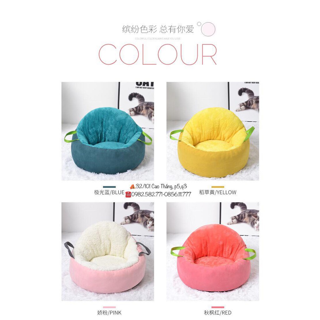 Nệm tròn kèm quai xách cho chó mèo thú cưng, pet yêu
