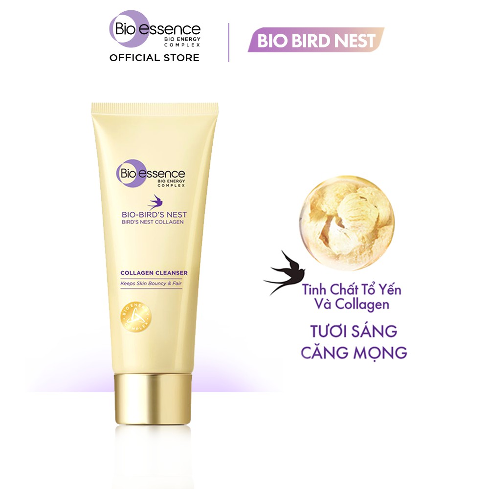 Sữa rửa mặt dưỡng da tươi sáng và căng mọng Bio-essence Bio-Bird's Nest Collagen Cleanser 100g