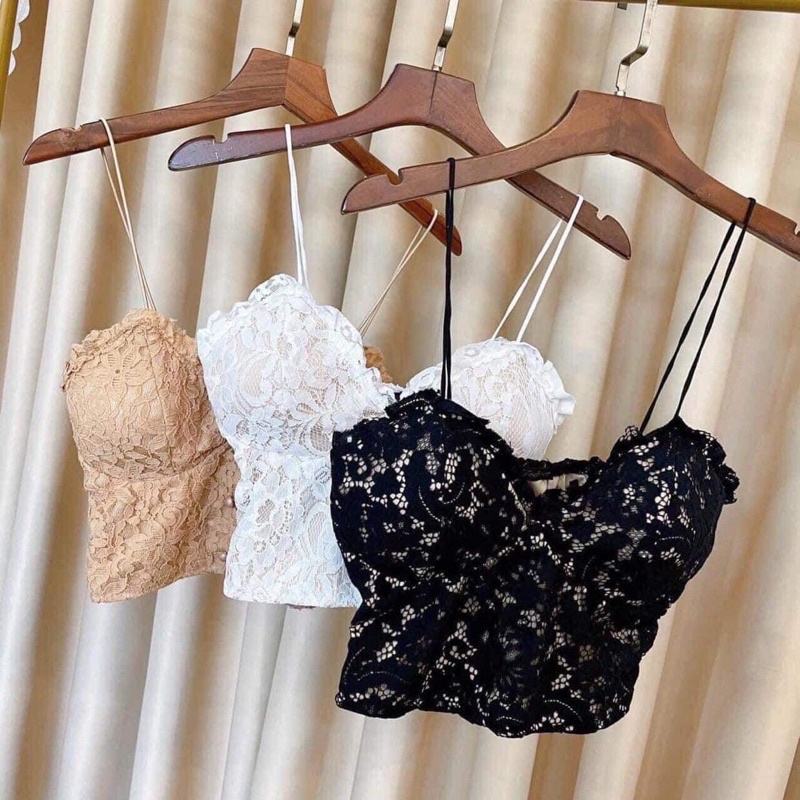 Áo 2 dây bra phối ren cổ V kèm mút ngực