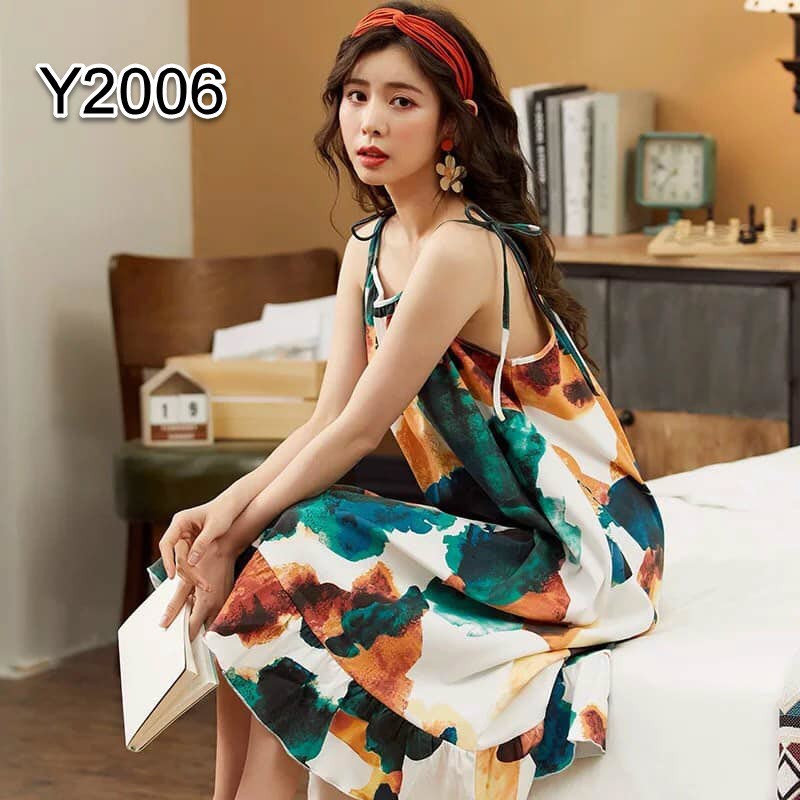 H201210 Đầm mặc nhà nữ cotton hè hai dây hàng nhập - Thời Trang Dương