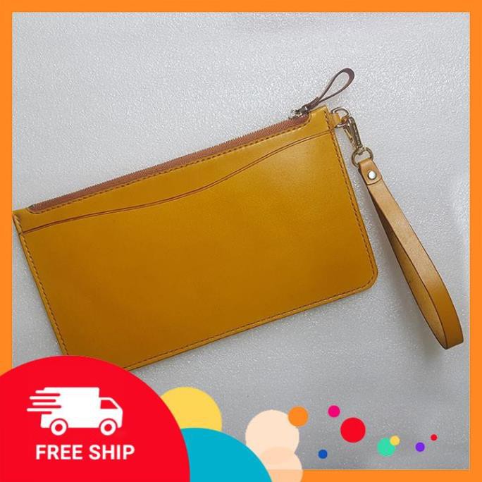 Ví nữ cầm tay - Da bò thật - Đồ da thủ công - Màu vàng BV0279 - ATShop2