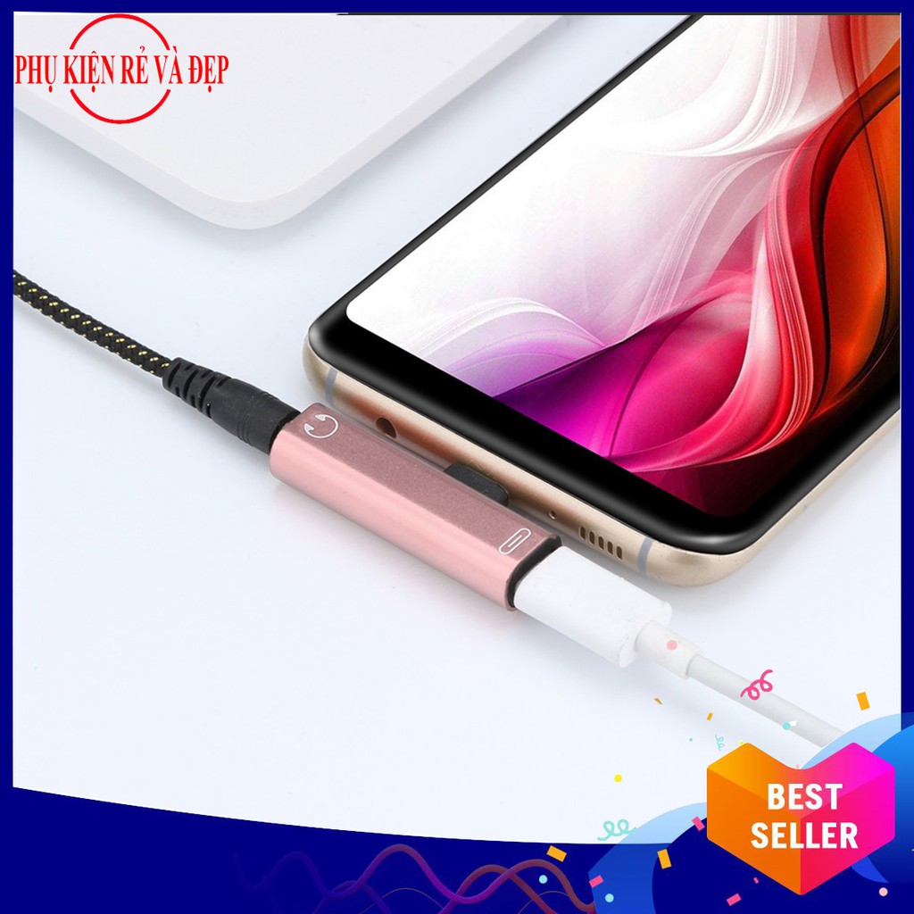 Đầu chuyển đổi chia cổng Type-C âm thanh thành jack tai nghe 3.5mm và sạc Type-C dành cho dòng android Type C (Hồng)