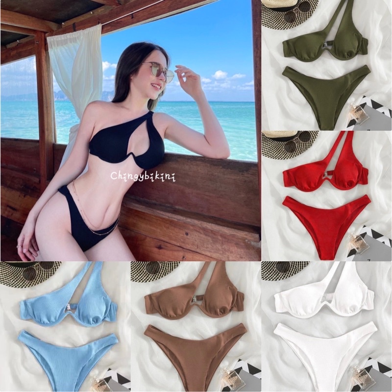 Linly Set Móc áo ngực lệch vai hai mảnh gợi cảm