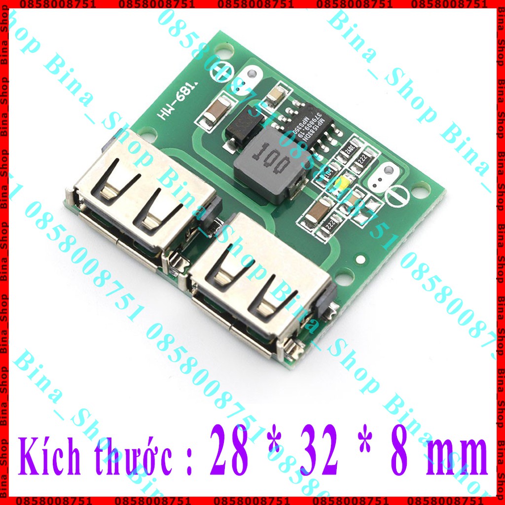 Mạch hạ áp 6-26V xuống 5V 3A chế sạc dự phòng 2 cổng USB