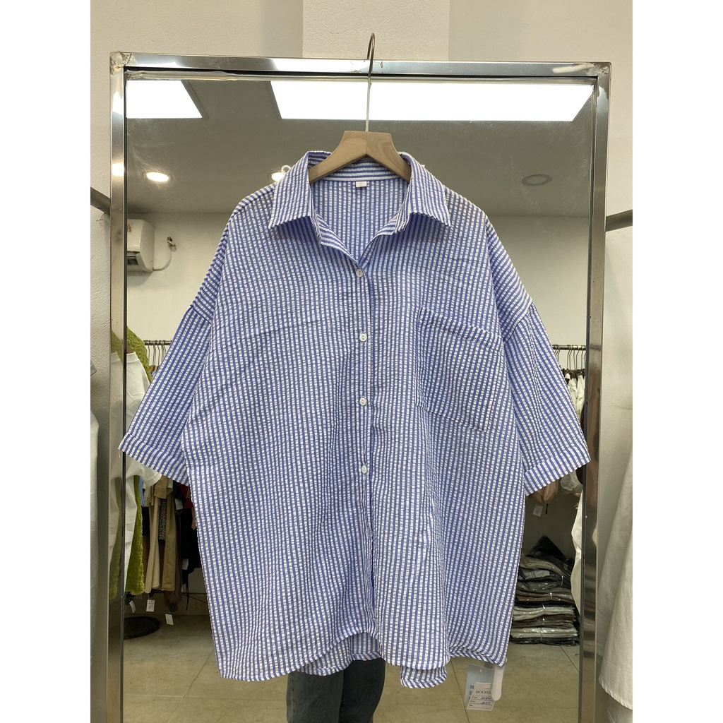 Áo sơ mi kẻ xốp nhăn 1 túi trước A1845 SUSTORE