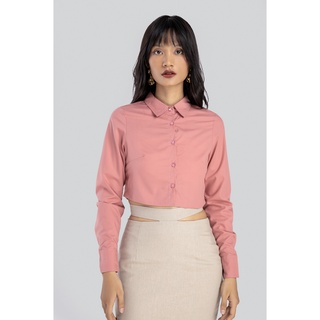 MAYBI Áo sơ mi hồng dáng croptop