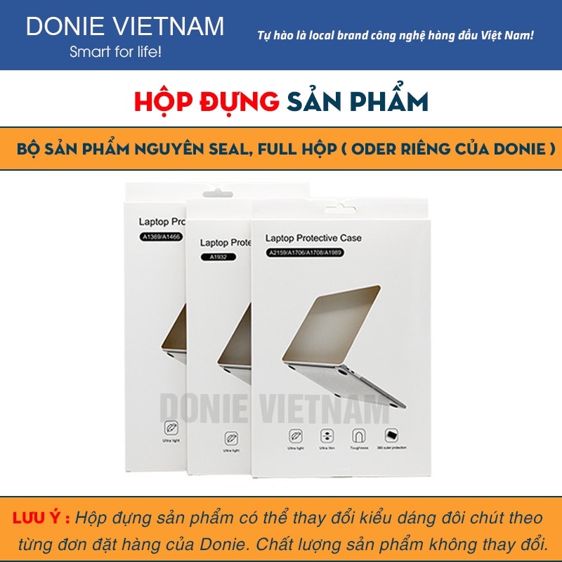 Ốp Cho Macbook Trong Suốt Kèm Lót Phím Donie Chống Xước Chống Va Đập Air , Pro M1, M2 13/14/15/16"