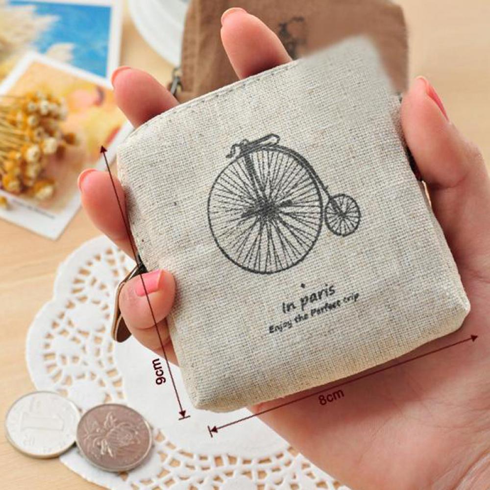 (Hàng Mới Về) Ví Đựng Tiền Xu Mini Bằng Vải Canvas Có Khóa Kéo Phong Cách Retro