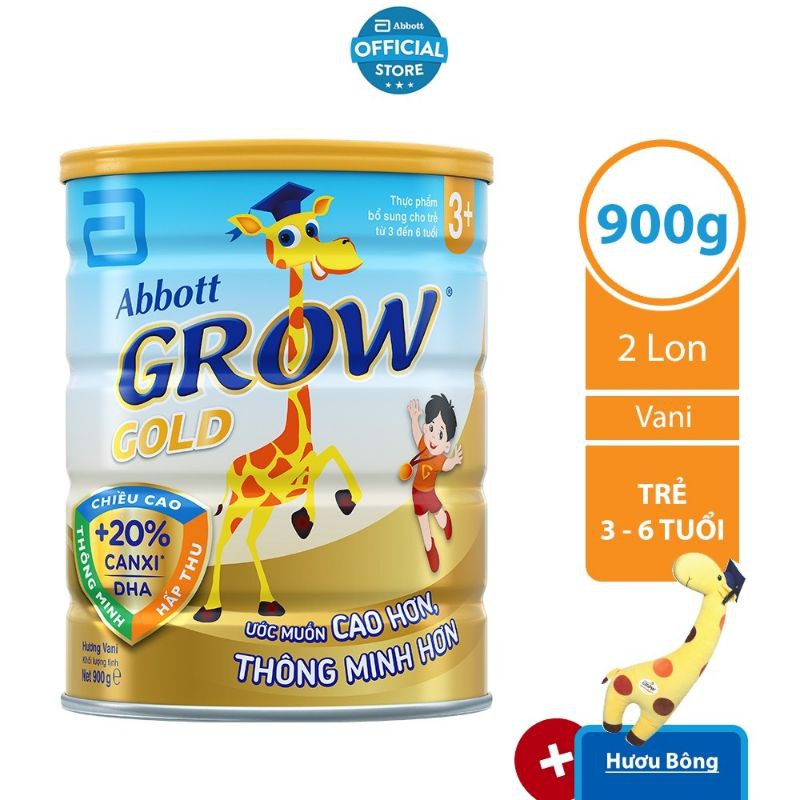 2 lon sữa Abbott grow gold 3+ 900g tặng thú bông