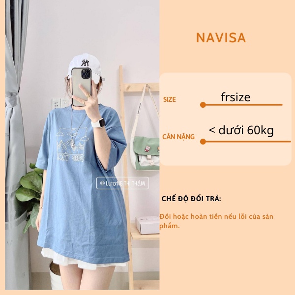 Áo phông nữ unisex form rộng tay lỡ in hình cổ tròn NAVISA AT254
