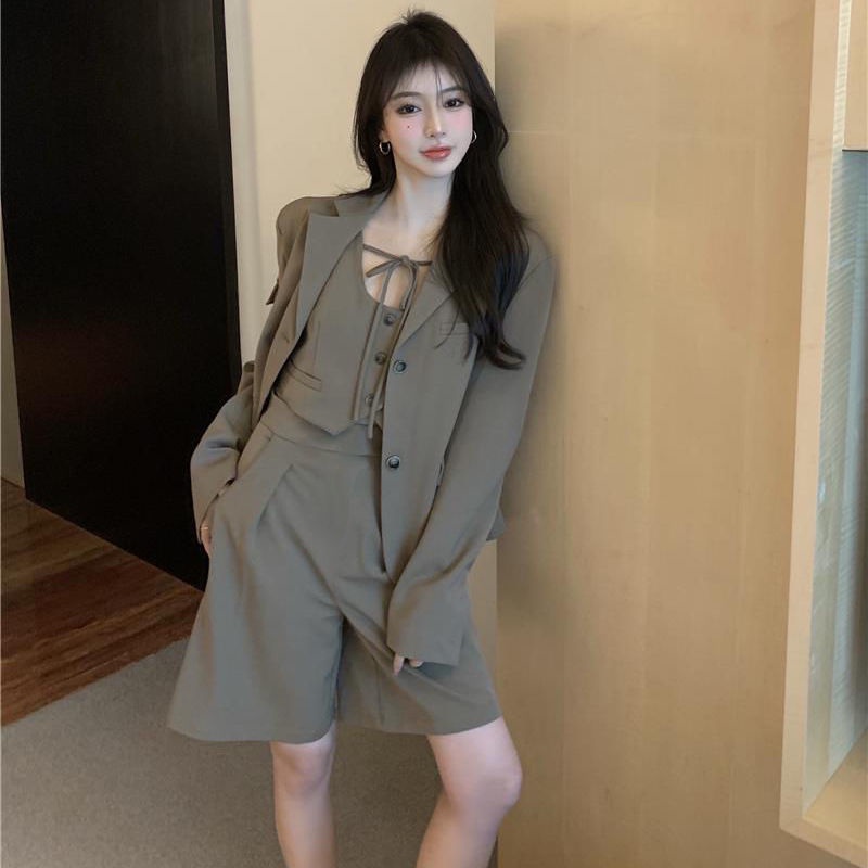 Set Áo Vest + Áo Vest + Quần Dài Ống Rộng Lưng Cao Phong Cách Retro Mùa Thu Mới Cho Nữ