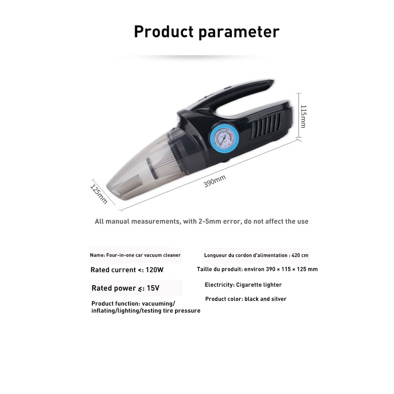Máy Hút Bụi Kèm Bơm Lốp Ô Tô Đa Năng 4 Trong 1 - Hút Bụi, Bơm Lốp, Đo Áp Suất Lốp