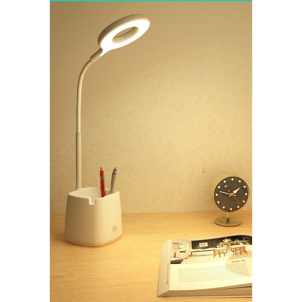 Đèn Bàn Học Đọc Sách LED Chống Cận 03 Chế Độ Ánh Sáng Vàng Bảo Vệ Mắt Có Hộp Bút Và Giá Để Điện Thoại - HV Store 277