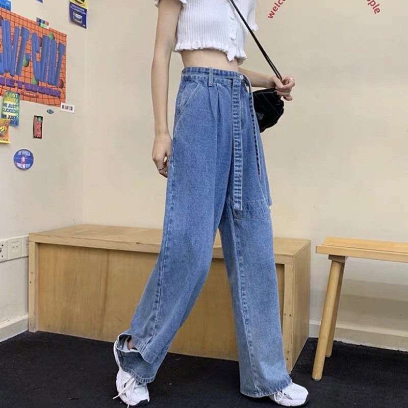 Quần baggy jean ống suông kèm dây nịt rách sườn | BigBuy360 - bigbuy360.vn