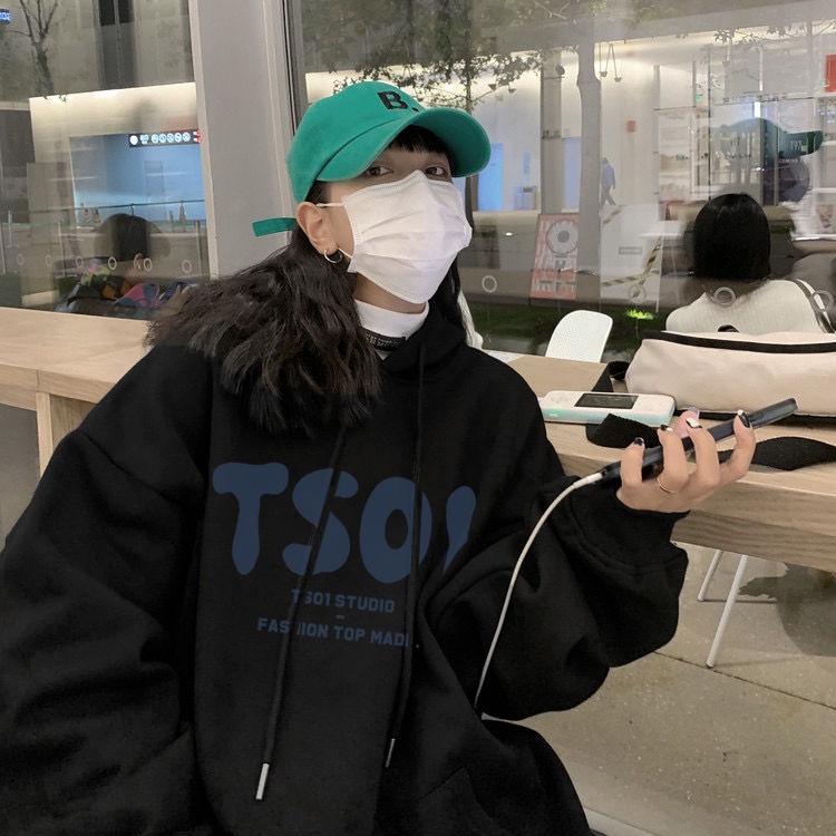 Áo Hoodie Dáng Rộng Bằng Vải Nhung Dày Thời Trang Mùa Đông Hàn Quốc Cho Nữ