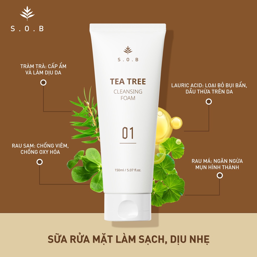 Sữa rửa mặt sạch sâu giảm mụn S.O.B Tea Tree Cleansing Foam 150ml