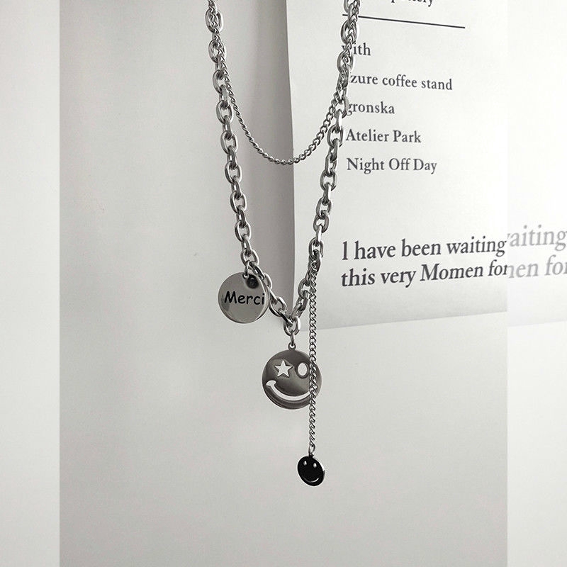 Dây Chuyền Nhiều Lớp Thiết Kế Mặt Cười Phong Cách Hip Hop Thời Trang 22238