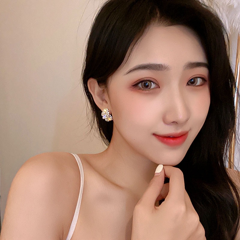 Đôi Bông Tai Mạ Bạc 925 Hình Bông Hoa Đính Đá Thời Trang Cho Nữ