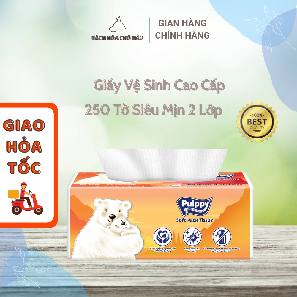 Giấy Rút Lụa Pulppy Polar Bear 250 Tờ/ Gói Giấy 2 Lớp Tiện Dụng [ Hàng Mới Chính Hãng]