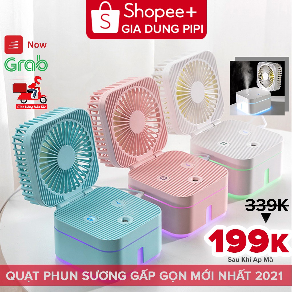 Quạt phun sương mini để bàn gấp gọn đa năng dùng pin, usb, Quạt mini để bàn văn phòng MẪU MỚI 2021