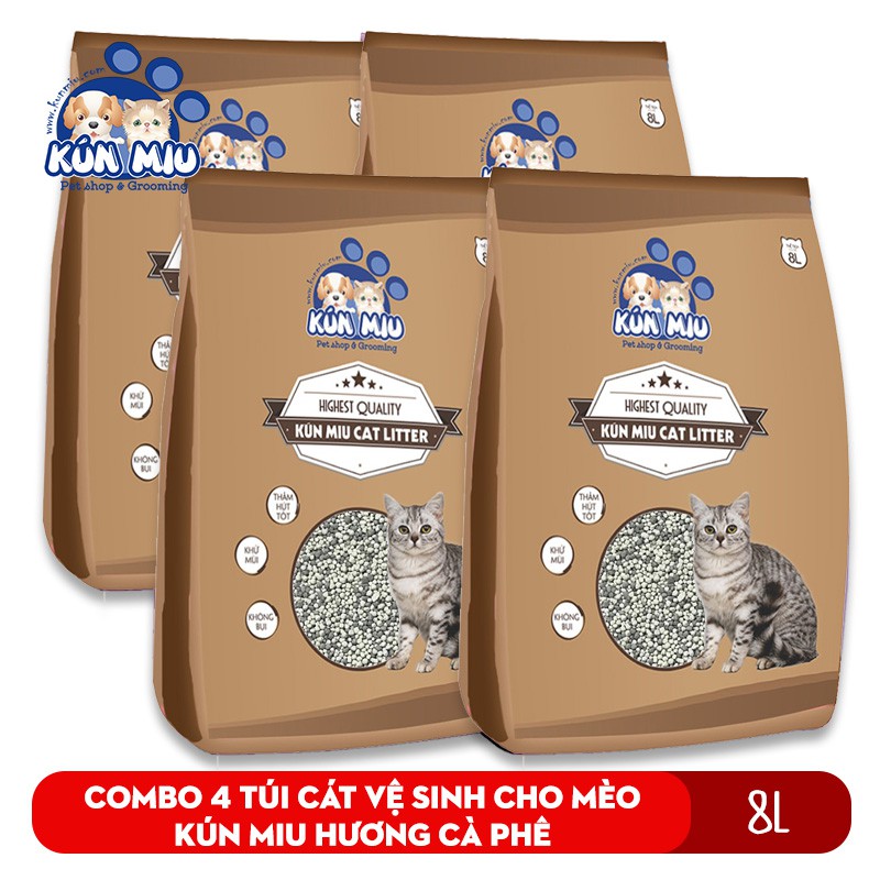 Cát vệ sinh cho mèo Kún Miu hương cà phê 8L Tinh chất bentonite, than hoạt tính và zeolite cao cấp