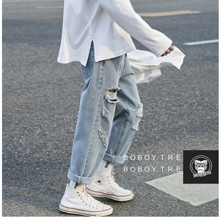 Quần baggy jean nam nữ ống rộng rách gối mới 2021 Pon.mens