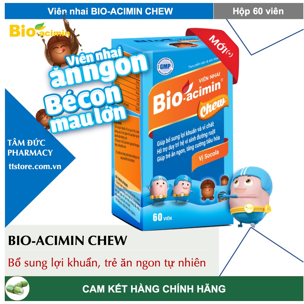 Viên Nhai Bio-Acimin Chew  Men Vi Sinh Tiêu Hóa - Giúp Bé Ăn Ngon - Kích Thích Tiêu Hóa Cho Trẻ Em hộp 60 viên