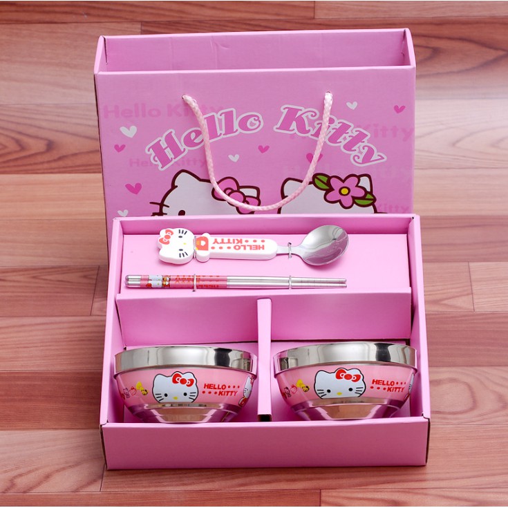 Hoạt Hình Bộ Tô Muỗng Đũa Hình Hello Kitty doraemon Gấu pooh Đáng Yêu