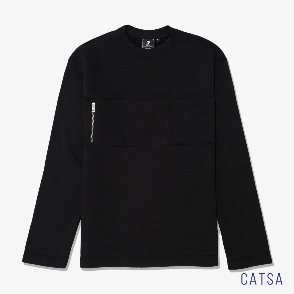 Áo thun nam tay dài đen, xám phối túi chất thun cao cấp, co giãn, thấm hút mồ hôi CATSA ATL049 - ATL050