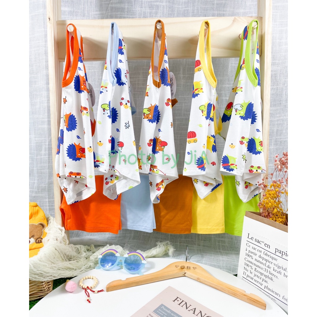 Bộ Ba Lỗ THUN LẠNH MINKYMOM In Thân Áo Trắng Họa Tiết Nhím Cho Bé BL-IN12
