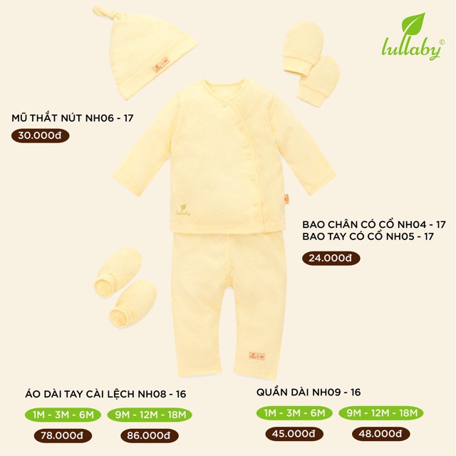 Bộ dài tay cài lệch sơ sinh cho bé từ 1-12 tháng lullaby thanh lý