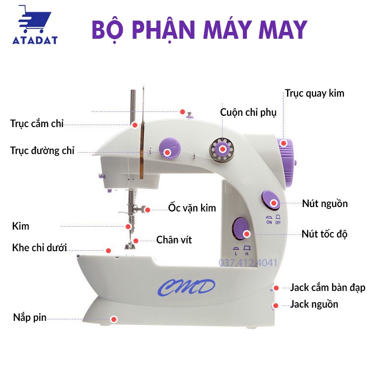 [Giảm 30K Ship] Máy may Mini  2 tốc độ có đèn led , Máy may mini gia đình, Tặng kèm 1 Mũi Kim + 4 suốt chỉ, Tiện dụng