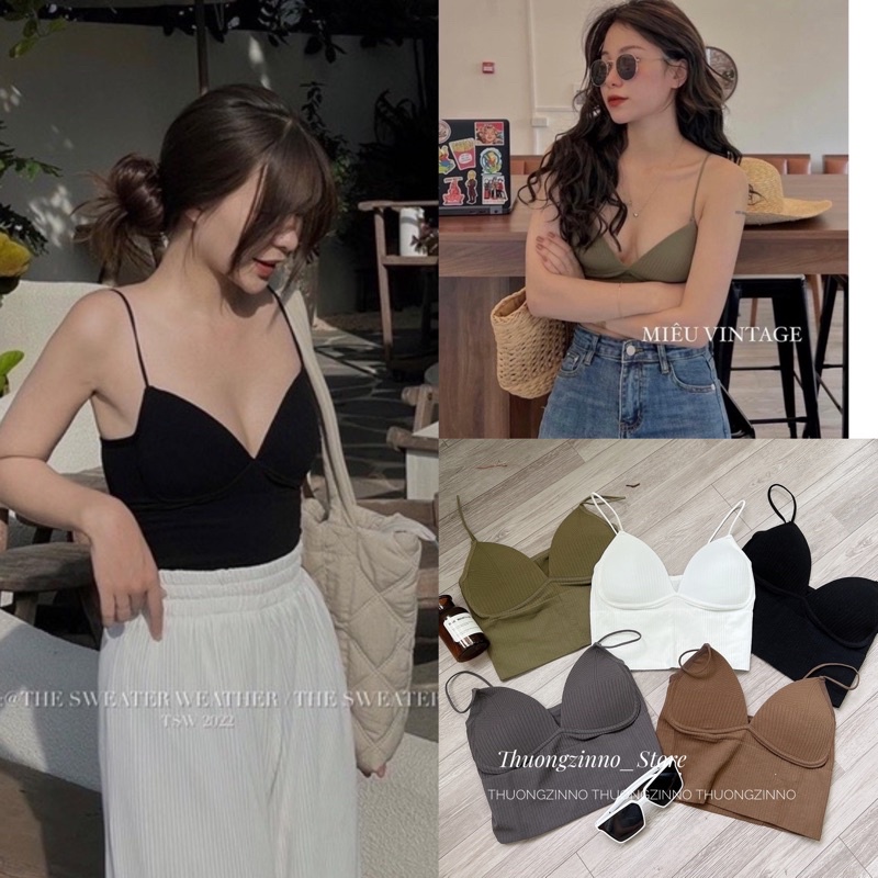 [Ảnh thật/Video]Áo bra Gân Tăm LadyGaga Quảng Châu hàng loại 1 thiết kế cổ tim có mút ngực dày dặn