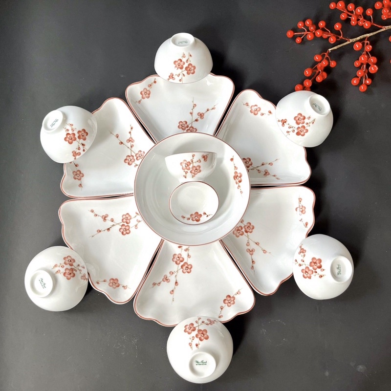 Bộ đồ ăn cúng gia tiên Bát Tràng-Bộ Hoa mặt trời đường kính 45cm