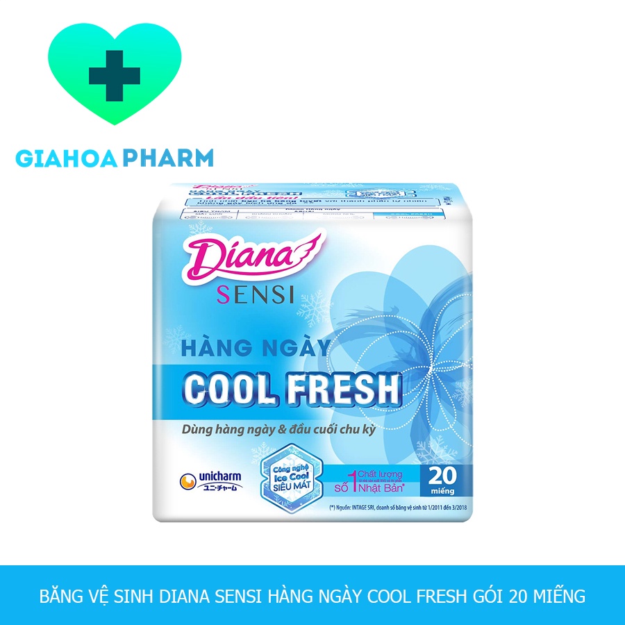 Băng vệ sinh Diana Sensi Hàng ngày Cool fresh (Gói 20 miếng) - Siêu mỏng, nhẹ, êm, mềm, thoáng mát, ngăn mùi