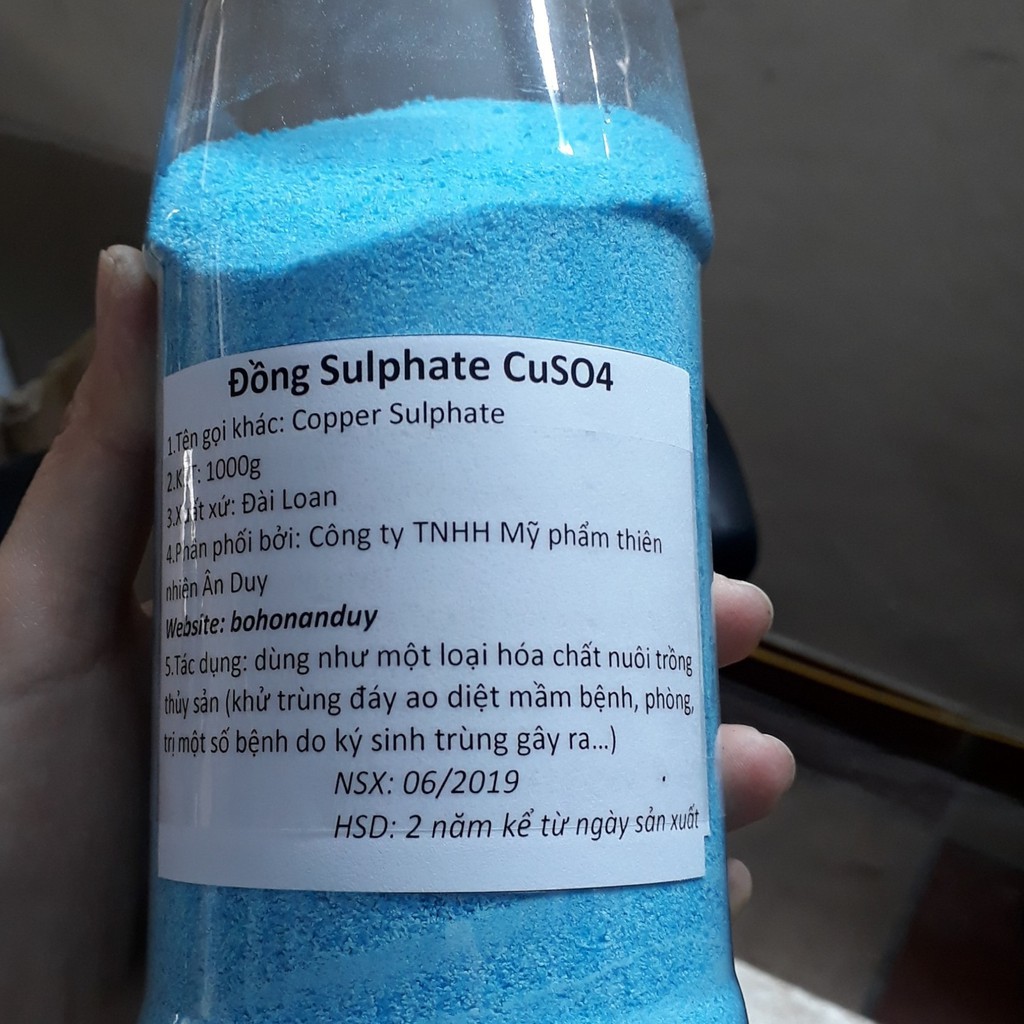 Đồng sunfat CuSO4 99%, làm tinh thể, xử lý hồ bơi, bể cá, ao tôm (Túi 1kg)