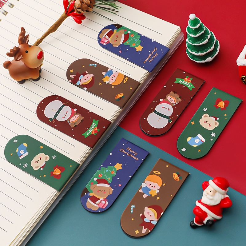 Bookmark kẹp sách cô bé và giáng sinh noel Merry Christmas - Thỏ Hồng