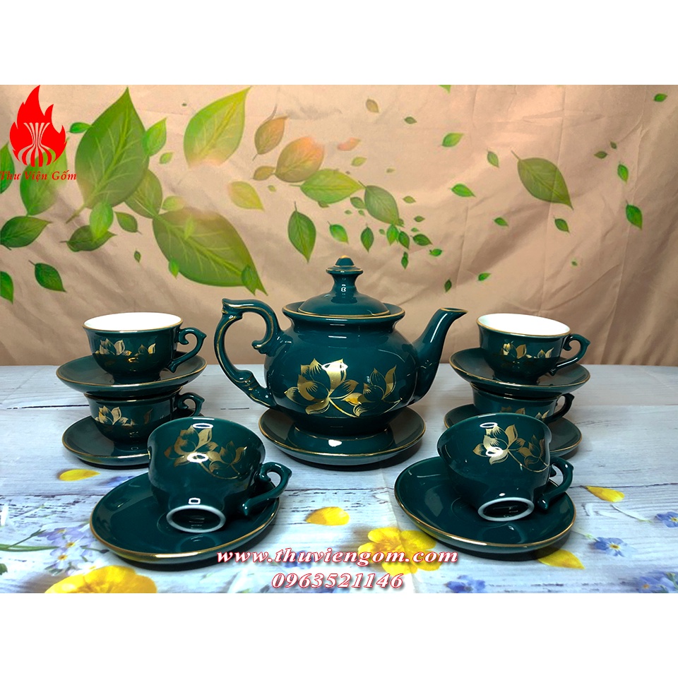 Bộ Ấm Chén Uống Trà Bộ Ấm Chén Bát Tràng Cao Cấp Sen Phú Quý