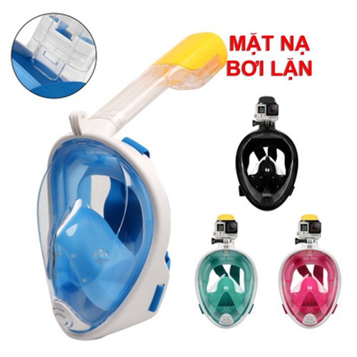 Mặt Nạ Lặn Biển Fullface -Mặt lạ lặn có ống thở, van 1 chiều,không vào nước,góc nhìn 180 độ,gắn được camera,lặn được sâu