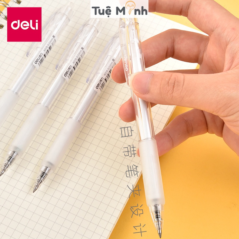 Bút gel Deli trong suốt nét 0.5mm Vpp Tuệ Minh, ruột refill bút bi nước Deli thay thế màu Xanh/ Đen