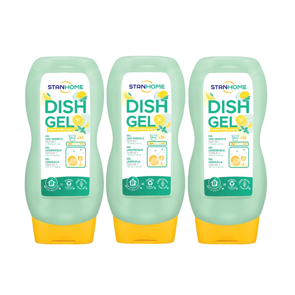 Combo gel rửa bát chuyên dụng cho máy rửa bát hương chanh bạc hà all in one Stanhome dish gel 720ml/chai