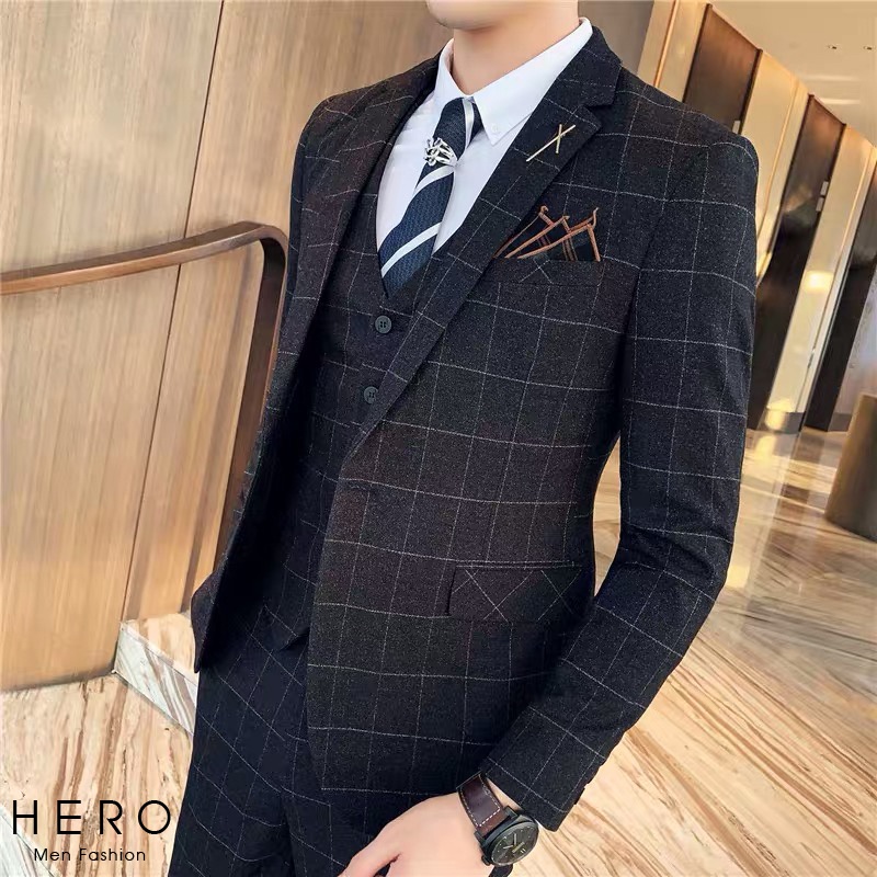 Bộ Vest Nam,Suit Nam Cao Cấp Hàn Quốc Kẻ Sọc, Kẻ Caro, Fom Ôm Đẹp, Chất Vải Sịn Sò