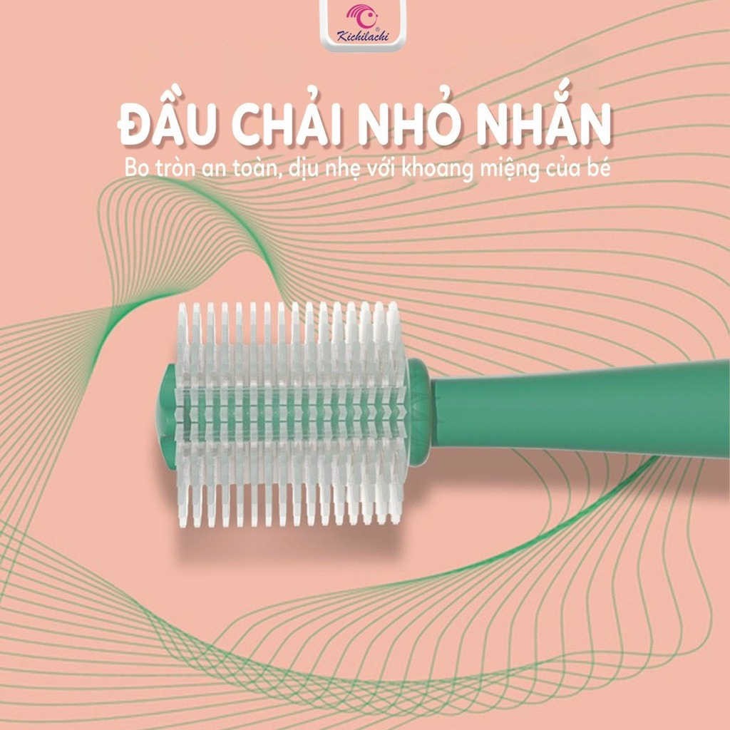 Bàn chải silicone mềm xoay 360 độ Kichilachi - vệ sinh răng miệng cho bé Kichi (Mẫu mới 2022)