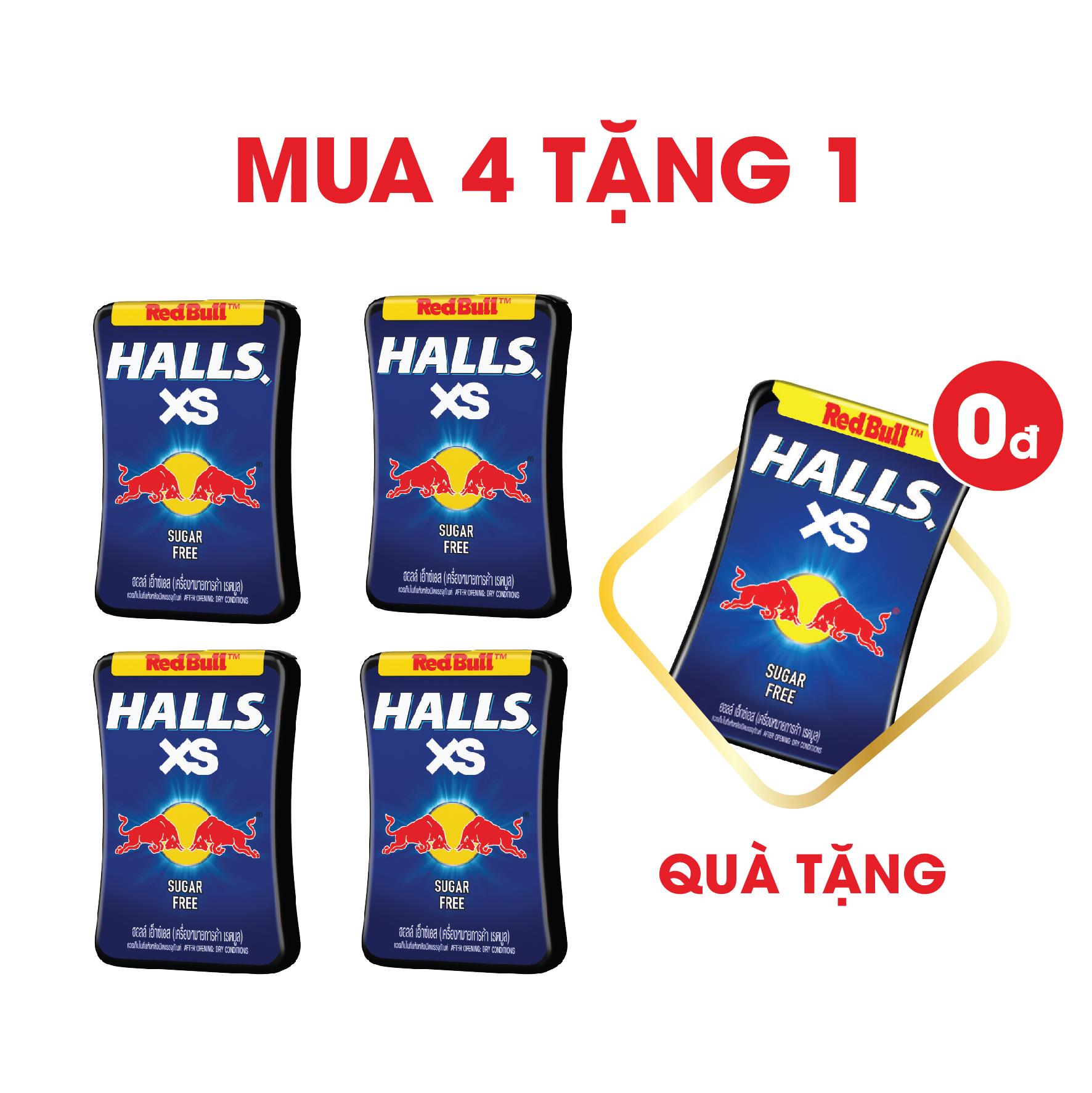 [Mua 4 Tặng 1] Combo 4 Hộp Kẹo Ngậm Không Đường Halls Vị Redbulls 4x13.8g